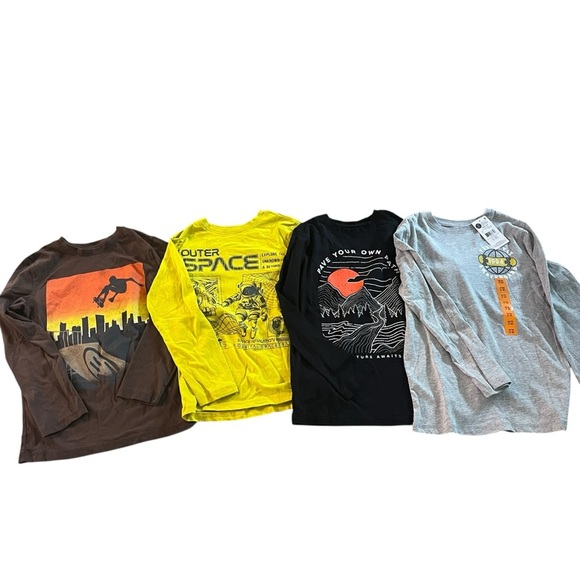 Bundle of 4 Boys George long sleeve graphic tees size 7-8 cotton play bright - Picture 1 of 14